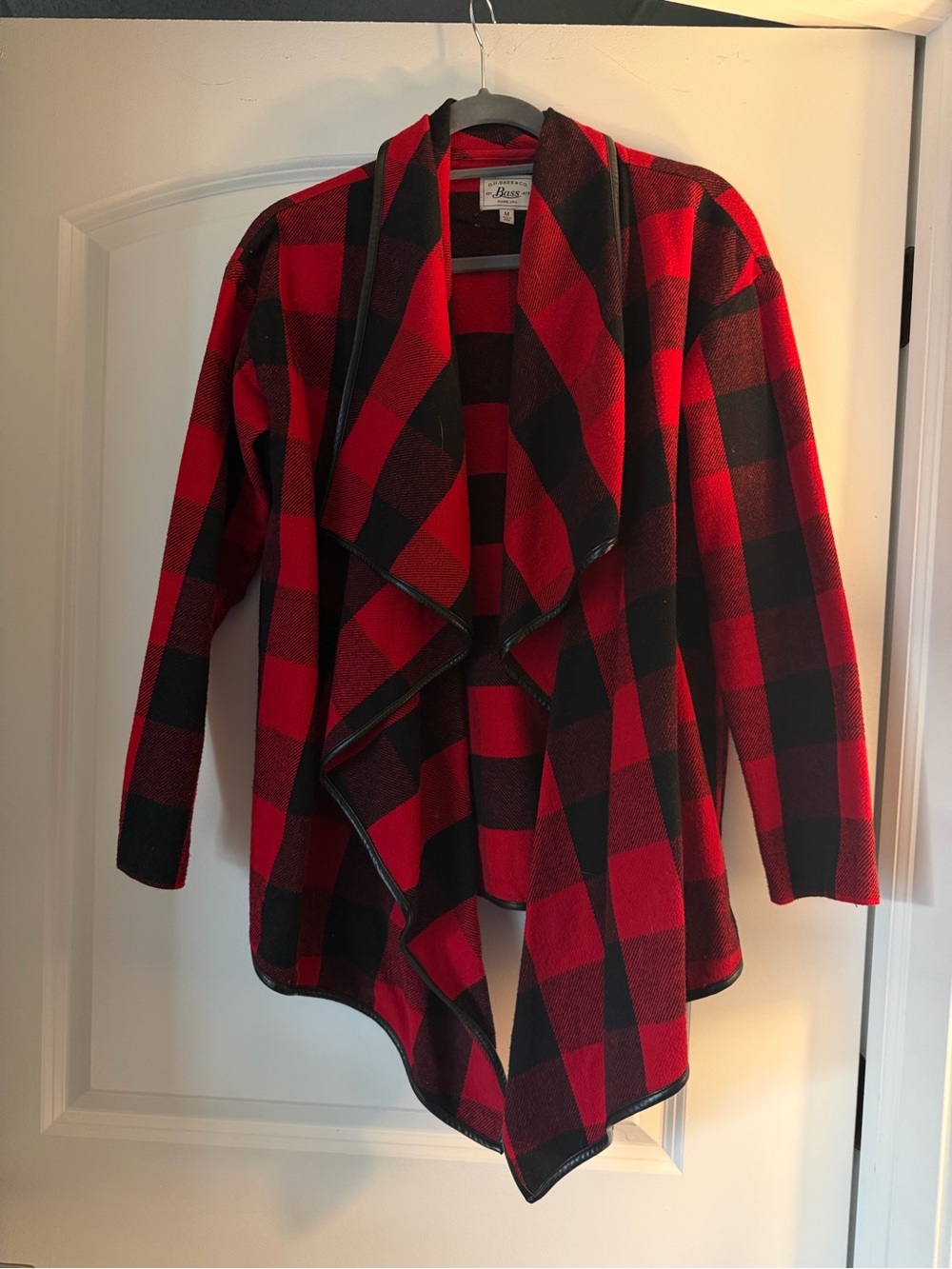 G.H. Bass & Co. Red and Black Buffalo Plaid Cardigan with Faux Leather Detail